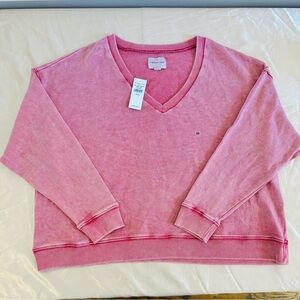 American Eagle Oversized Red V-neck Sweatshirt NWT Sz XS S